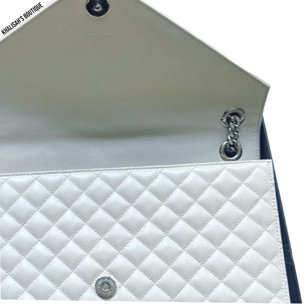RARE YSL Saint Laurent ENVELOPE LARGE IN MIX MATELASSÉ GRAIN DE POUDRE MSRP$3700 - Picture 6 of 15
